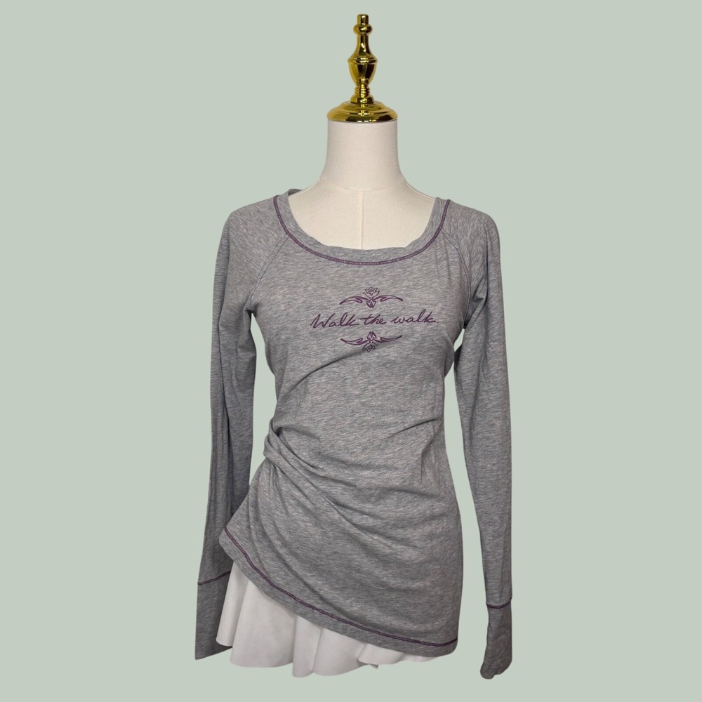 life is good gray purple walk the walk yoga pilates long sleeve top gym granola